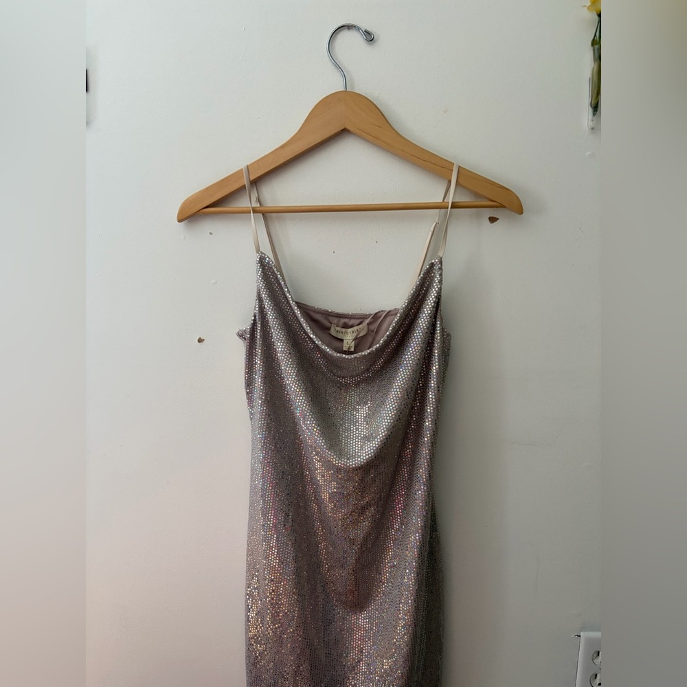 Sequin Cowl Neck Mini Dress in Silver
